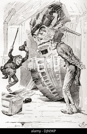 Le bocchette di Quilp il suo malgrado sulla figura di testa. Illustrazione di Harry Furniss di Charles Dickens romanzo Il vecchio negozio di curiosità. Foto Stock