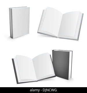 Vettore 3d in bianco e nero di libri di maglia isolati su sfondo bianco Foto Stock