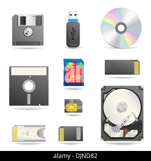 I dati digitali i dispositivi icon set isolato su sfondo bianco Foto Stock