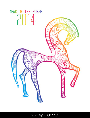 Il Capodanno cinese 2014. Ricci multicolore design contemporaneo cavallo isolato su bianco. EPS10 file vettoriale organizzati in strati per operazioni di editing semplici. Foto Stock