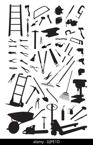 Silhouette di strumenti isolati su bianco Illustrazione Vettoriale
