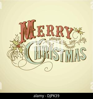 Vintage Scheda di Natale. Buon Natale scritte Illustrazione Vettoriale