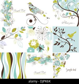 Set di graziosi fiori biglietti di auguri Illustrazione Vettoriale