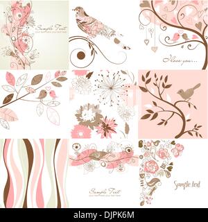 Set di graziosi fiori biglietti di auguri Illustrazione Vettoriale