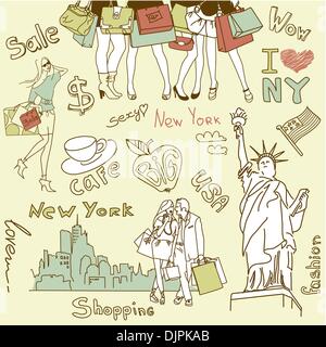 Shopping in new york scarabocchi Illustrazione Vettoriale