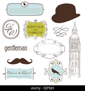 Mantenere la calma e a portare. Doodle quadri in stile britannico Illustrazione Vettoriale