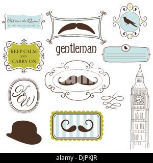 Mantenere la calma e a portare. Doodle quadri in stile britannico Illustrazione Vettoriale