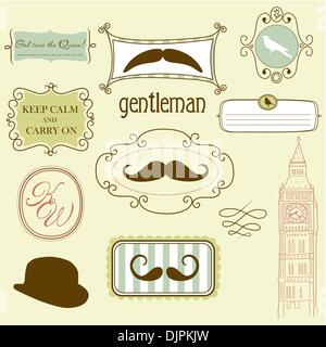 Mantenere la calma e a portare. Doodle quadri in stile britannico Illustrazione Vettoriale