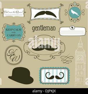 Mantenere la calma e a portare. Doodle quadri in stile britannico Illustrazione Vettoriale