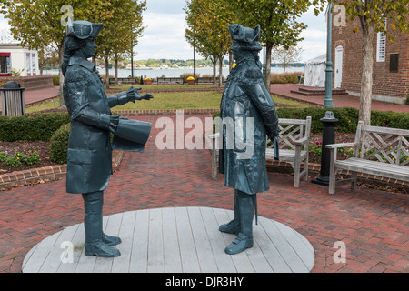 Statue del periodo coloniale nella storica Yorktown nel Colonial National Historical Park in Virginia. Foto Stock