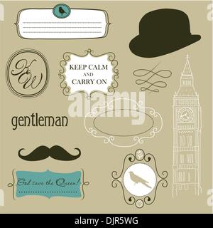 Mantenere la calma e a portare. Doodle quadri in stile britannico Illustrazione Vettoriale