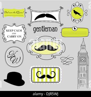 Mantenere la calma e a portare. Doodle quadri in stile britannico Illustrazione Vettoriale