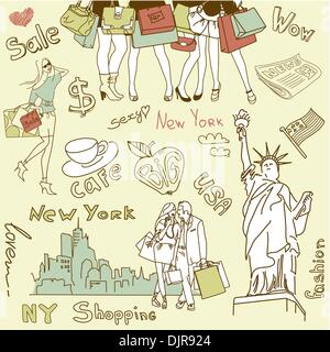 Shopping in New York scarabocchi Illustrazione Vettoriale