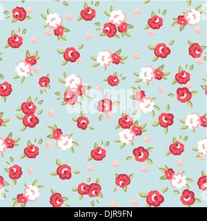 Rosa inglese, carta da parati Seamless pattern con le rose rosa su sfondo blu, illustrazione vettoriale Illustrazione Vettoriale