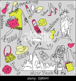 Shopping in new york scarabocchi Illustrazione Vettoriale