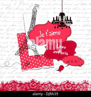 In amore con Parigi, carino elementi scrapbook Illustrazione Vettoriale
