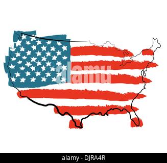 Cool Mappa USA con noi bandiera Illustrazione Vettoriale