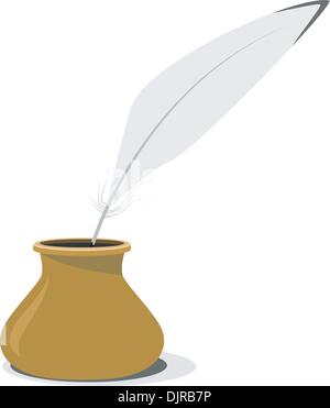 Illustrazione Vettoriale di ceramica inkwell e penna Illustrazione Vettoriale