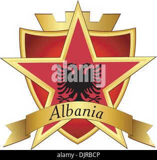 Vector stella d'oro per la bandiera di Albania sullo sfondo dello schermo Illustrazione Vettoriale
