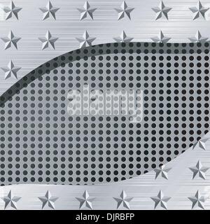 Illustrazione vettoriale di una piastra di metallo con fori e stelle Illustrazione Vettoriale