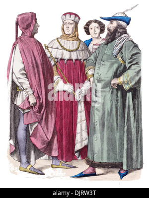 Il XIV secolo XIV 1300s Italia senatore veneziano e scudiero Foto Stock