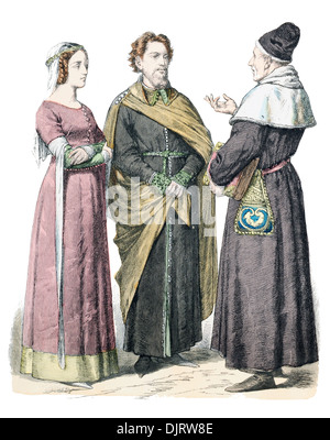 Il XIV secolo XIV 1300s English costume Foto Stock