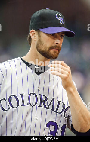 Colorado Rockies relief pitcher Matt Daley (31) prima del gioco tra il Colorado Rockies e Milwaukee Brewers a Miller Park di Milwaukee. I produttori di birra sconfitto Rockies 7-5. (Credito Immagine: © John Rowland Southcreek/Global/ZUMApress.com) Foto Stock