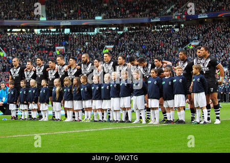 Manchester, Regno Unito. 30 Novembre, 2013. La Nuova Zelanda Team line up prima della Coppa del Mondo di Rugby finale tra la Nuova Zelanda e l'Australia a Old Trafford Manchester. Credito: Azione Sport Plus/Alamy Live News Foto Stock