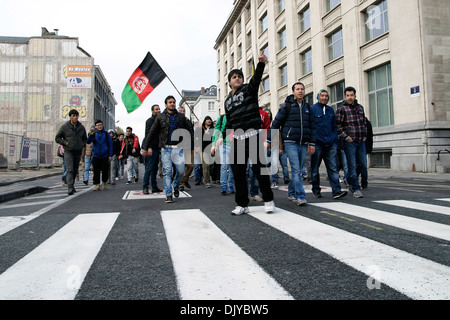 Protesta del popolo afghano di Bruxelles in Belgio contro l'espulsione dal Belgio torna in Afghanistan il 15. Novembre 2013 Foto Stock