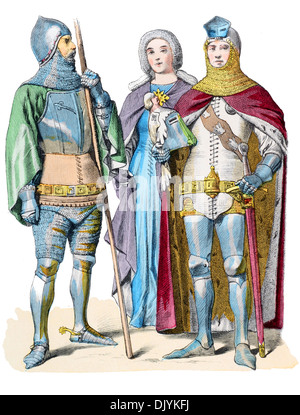 Il XIV secolo XIV 1300s Germania nobili e cavalieri (da sinistra a destra) Conrad von Bifenbach, Gudela von Holzhaufen, Richard Frosch Foto Stock