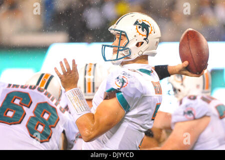 Il 12 Dic. 2010 - East Rutherford, New Jersey, Stati Uniti d'America - Miami Dolphins quarterback Chad Henne (7) in azione durante l'AFC East match tra i delfini di Miami e la New York dei getti sul nuovo Meadowlands Stadium di East Rutherford, New Jersey Miami sconfigge New York 10 a 6. (Credito Immagine: © Brooks von Arx/Southcreek globale/ZUMAPRESS.com) Foto Stock