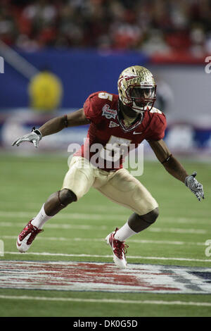 Dic. 31, 2010 - Atlanta, Georgia, Stati Uniti d'America - 31 DIC 2010: Florida State cornerback Greg Reid attende per lo scatto nel primo semestre contro il South Carolina Gamecocks. (Credito Immagine: © Jeremy Brevard Southcreek/Global/ZUMAPRESS.com) Foto Stock