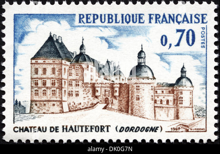 Francobollo Repubblica francese 0,70 dotate di Chateau De Hautefort ( Dordogne ) rilasciato 1969 Foto Stock