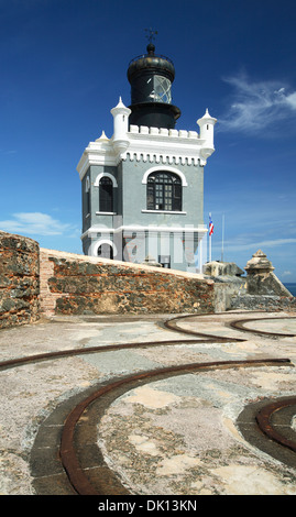 Faro (1846/1908), San Felipe del Morro Castle (1540S-1786), il Sito Storico Nazionale di San Juan, la vecchia San Juan, Puerto Rico Foto Stock