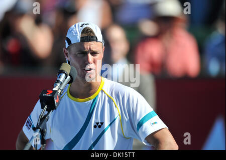 Gen 15, 2011 - Melbourne, Victoria, Australia - Lleyton Hewitt (AUS) parla alla folla dopo la vittoria del 2011 AAMI Classic Kooyong Tennis Club di Melbourne, Australia. (Credito Immagine: © Sydney bassa/Southcreek globale/ZUMAPRESS.com) Foto Stock