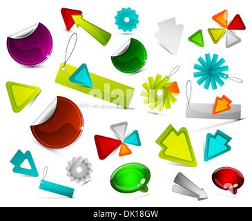 Set di adesivi, etichette icona, pulsanti, fumetti, frecce Illustrazione Vettoriale