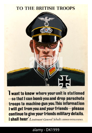 WW2 poster di propaganda che ricorda le truppe britanniche per mantenere le informazioni operative segreto e sicuro Foto Stock