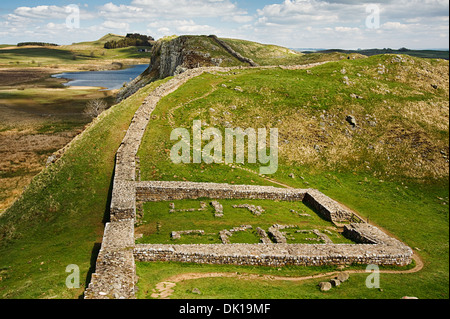 Milecastle 39 parte della parete di Adriano in Northumberland sulla frontiera scozzese Foto Stock