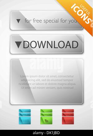 Vector lucida piastre in metallo - pulsanti in diverse dimensioni con un testo di esempio Illustrazione Vettoriale