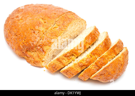 Pane fatto in casa focaccia isolato su bianco Foto Stock