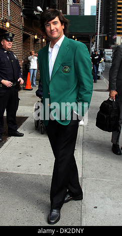 Bubba Watson celebrità arriva alla Ed Sullivan Theater a comparire su "Il Late Show con David Letterman' New York City USA - Foto Stock