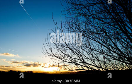 Gehrden, Germania. 25 Nov, 2013. Il sole lentamente set dietro le nuvole in Gehrden, Germania, 25 novembre 2013. Foto: Christoph Schmidt/dpa/Alamy Live News Foto Stock