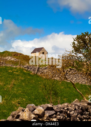 Tradizionale campo fienile con stalattite muro fatto di calcare nei pressi di Wirksworth nel Derbyshire Dales Peak District Inghilterra REGNO UNITO Foto Stock