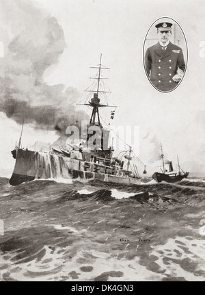 L ammiraglio sir John Jellicoe nave ammiraglia, ferro Duca, essendo coaled in mare Foto Stock