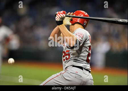 Aprile 29, 2011 - San Pietroburgo, Florida, Stati Uniti d'America - San Pietroburgo, FL, Stati Uniti - Los Angeles Angels center fielder Pietro Bourjos (25) a bat come Los Angeles Angels Beat the Tampa Bay Rays 8-5 a Tropicana in Campo San Pietroburgo, Florida. (Credito Immagine: Â© Scott Kelby/Southcreek globale) (credito Immagine: © Scott Kelby/Southcreek globale/ZUMAPRESS.com) Foto Stock