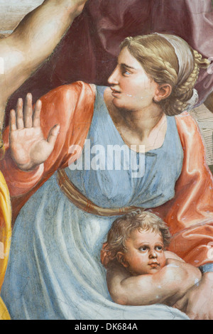 Dettaglio dall'Incendio di Borgo, un affresco progettata da Raffaello (Raffaello Sanzio da Urbino) e dipinta da Giulio Romano. Foto Stock