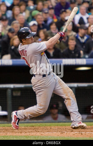 28 maggio 2011 - Denver, Colorado, U.S.A. - Baseball MLB - St. Louis Cardinals interbase RYAN THERIOT hits durante un 4-15 perdita per il Colorado Rockies al Coors Field. (Credito Immagine: © Don Senia Murray/ZUMAPRESS.com) Foto Stock