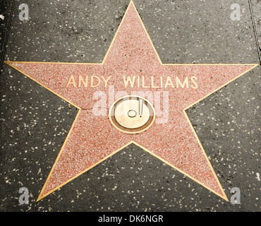 Andy Williams' 'Star' sulla Hollywood Walk of fame in Hollywood Los Angeles California - 26.09.12 Foto Stock