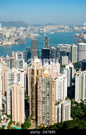 Vista della skyline di Hong Kong dal picco Foto Stock