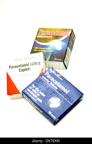 Generico di confezioni di paracetamolo compresse per il sollievo del dolore moderato Foto Stock
